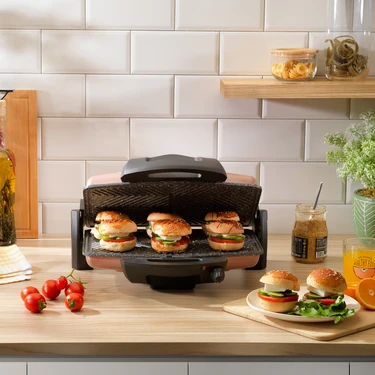 Schafer Grill Chef 1600 W Tost Makinesi Rose Gold Granit Plaka ile Çift Taraflı