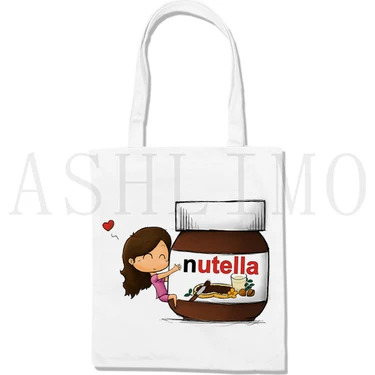 C-68 Nutella Kawaii Alışveriş Çantası Baskı Omuz Çanta Tote Çanta Kadınlar Için Estetik Kanvas