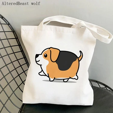 B3963 Kadın Çanta Beagle Simit Köpek Sevimli Çanta Harajuku Alışveriş Tuval Shopper Tote Çanta