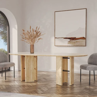 masa6さま商品 Enza Home Austin Elips Masa, Seramik Üst Yüzey - Açık Meşe Fiyatı