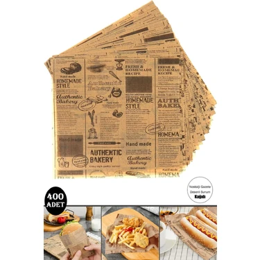 Rosemor 400LÜ  Aparatif Kağıdı Mutfak Servis Sunum Kağıdı Breakfast Desenli Yağlı Kağıt Vintage