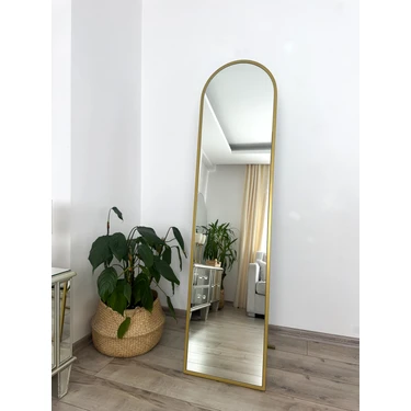 Effe Yapı Dekor Gold Metal Oval Çerçeveli 160X40 cm Ayaklı Boy Aynası Şık