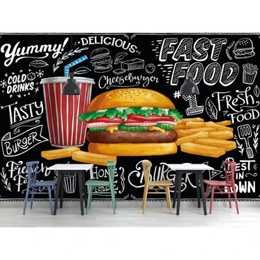 Lotus Aura Hamburger Duvar Kağıdı Patates Kızartması Duvar Resmi Restoran Duvar