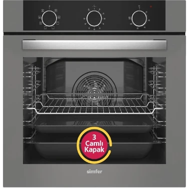 Simfer 8222 9 Fonksiyon QS Gri Cam Ankastre Fırın Power Turbo