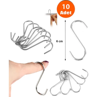 Etsylight, Küçük 6 cm Metal, S Kanca, 10 Adet, Askı Kanca,