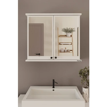 Furniqo Orysa Design AD-1 Banyo Dolabı, 2 Kapaklı Lavabo Üstü Aynalı Dolap, Çok Amaçlı Dolap, Beyaz