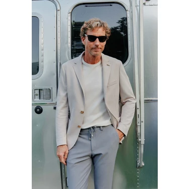 Altınyıldız Classics Erkek Bej Slim Fit Dar Kesim Mono Yaka Casual Blazer