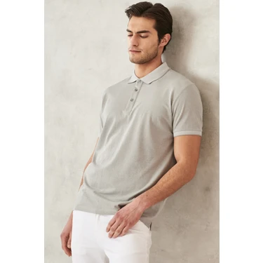 AC&Co / Altınyıldız Classics Erkek Çekmeyen Pamuklu Kumaş Slim Fit Dar Kesim Gri Kıvrılmaz Polo