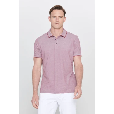 AC&Co / Altınyıldız Classics Erkek Çekmeyen Pamuklu Kumaş Slim Fit Dar Kesim Bordo Kıvrılmaz Polo