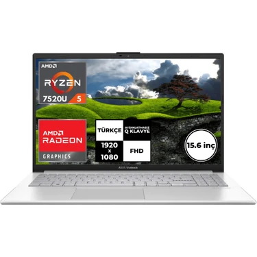 Asus VivoBook Go 15 E1504FA-NJ115 Ryzen5 7520U 8GB 512SSD 15.6" FullHD FreeDOS Taşınabilir