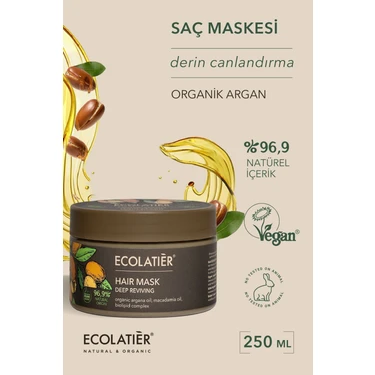 ECOLATIER Derin Canlandırıcı Saç Maskesi Organik Argan, Doğal Içerik Güçlendirici Onarıcı Parlatıcı