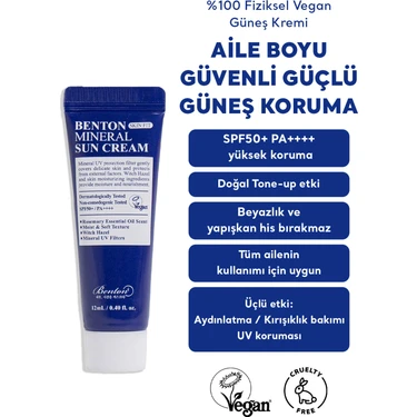 Benton Skin Fit Mineral Sun Cream SPF50+ PA++++ 12ml %100 Fiziksel Vegan Güneş