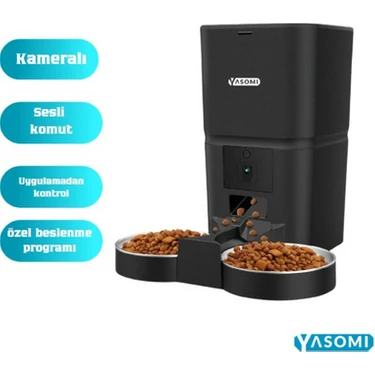 Yasomi Mk6 6lt Kameralı ve Uzaktan Wifi Bağlantılı Çift Paslanmaz Kaseli Kedi ve Köpek