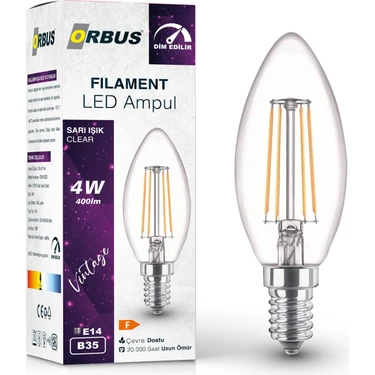 Orbus 4W E14 Filament LED Ampul - Dim Edilebilir –