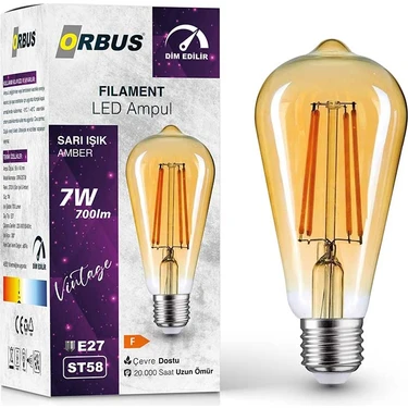 Orbus 7W E27 Filament LED Ampul - Dim Edilebilir -