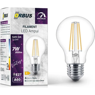 Orbus 7W E27 Filament LED Ampul - Dim Edilebilir -