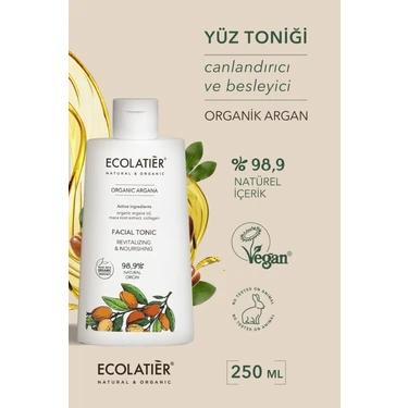 Yüz Tonik Organik Argan Tüm Ciltler Için Canlandırıcı Nemlendirici Yüz Temizleme Toniği, 250