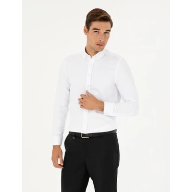 Pierre Cardin Erkek Beyaz Oxford Slim Fit Uzun Kollu Gömlek