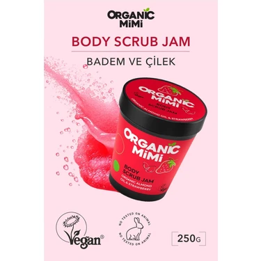 Vücut Peelingi Organik Badem Yağı ve Çilek Hassas Ciltler Nemlendirici Body Scrub, 250