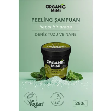 Organic Mimi Hepsi Bir Arada Deniz Tuzu ve Nane Peeling Şampuan, Organik Nane, Jojoba, Dökülmeyi