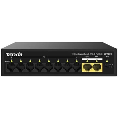 Tenda SG110PC 10 Port 8 Port Poe+ 10-100-1000 Mbps + 2 Port Uplink Switch Çelik Kasa Rack