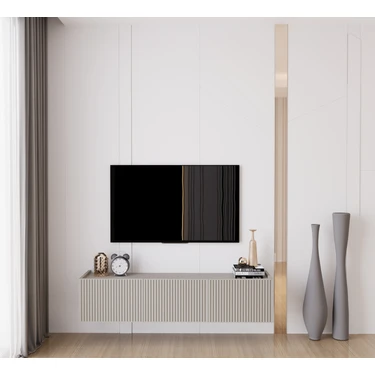 Enwood Capella Kumtaşı Rengi Mdf 3 Kapaklı Duvara Monte 140 cm Tv