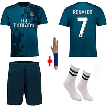 Cheecky Chic Real Madrid Ronaldo 2018 Turkuaz Deplasman Çocuk Futbol Forması 4'lü Set Bileklik