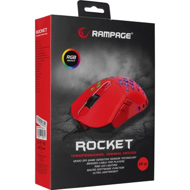 Rampage SMX-R66 Rocket Ultra Hafif Kırmızı Rgb Ledli 12000DPI  Oyuncu