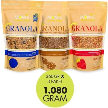 Mom's Natural Foods 3'lü Granola Yaban Mersini 360 G / Yer Fıstıklı 360 G / Çilek-Chia 360