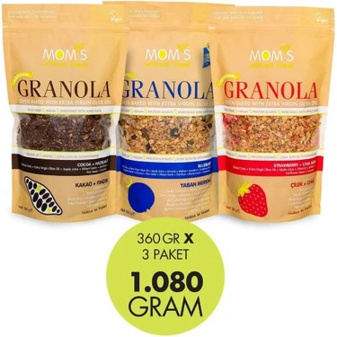 Mom's Natural Foods 3'lü Granola Kakao-Fındık 360 G / Yaban Mersini 360 G / Çilek-Chia 360