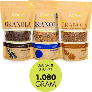 Mom's Natural Foods 3'lü granola Kakao-Fındık 360 G / Yaban Mersini 360 G / Yer Fıstıklı 360