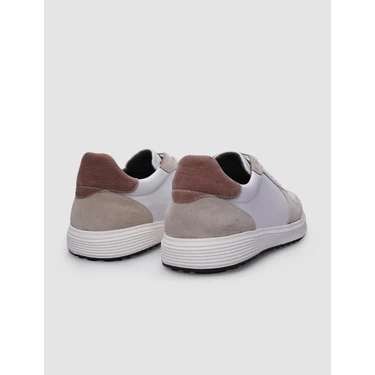 Cabani %100 Hakiki Deri Beyaz - Bej Süet Bağcıklı Erkek Sneaker ürün görseli