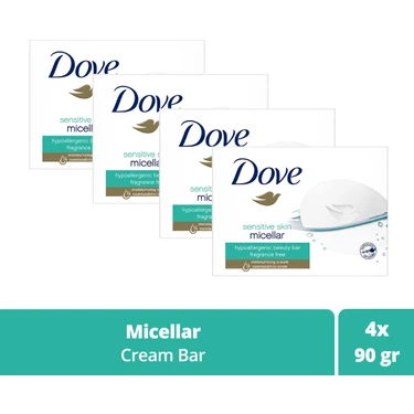 Dove Beauty Cream Bar Micellar Hassas Ciltler İçin Nemlendirici Etkili 90 g x4