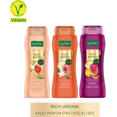 Komili Rich Aroma Kalıcı Parfüm Etkili Duş Jeli Seti - Vegan - 3 x 500