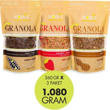 Mom's Natural Foods 3'lü granola Kakao-Fındık 360 G / Çilek-Chıa 360 G / Yer Fıstıklı 360