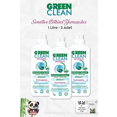 green Clean 3 Adet green Clean Sensitive Bitkisel Yumuşatıcı 1 Lt ve