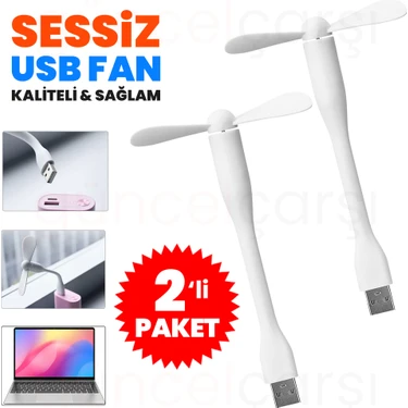 Güncel Çarşı 2 Adet Taşınabilir Esnek Sessiz USB Mini Fan Pervane, Küçük Vantilatör, Serinletici,