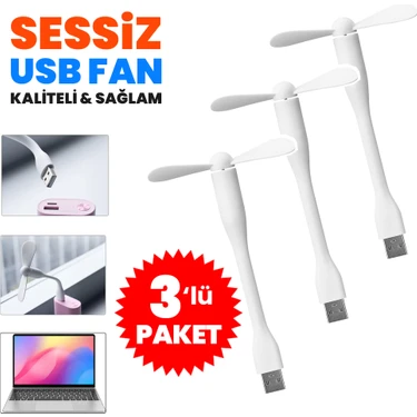 Güncel Çarşı 3 Adet Taşınabilir Esnek Sessiz USB Mini Fan Pervane, Küçük Vantilatör, Serinletici,