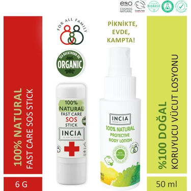 INCIA %100 Doğal Doğal Koruyucu Vücut Losyonu Sprey Yenidoğan 50 ml & %100 Doğal Doğal Sos Stick 6