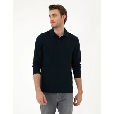 Pierre Cardin Erkek Lacivert Slim Fit Basic Sweatshirt