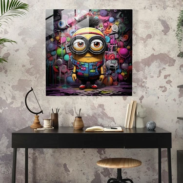 Painted Anarchy Graffiti Minion Cam Baskı - Minionlar, Cam Fiyatı