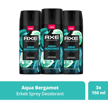 Axe Premium Collection Erkek Sprey Deodorant Aqua Bergamot 72 Saat Ferahlık 150 ml