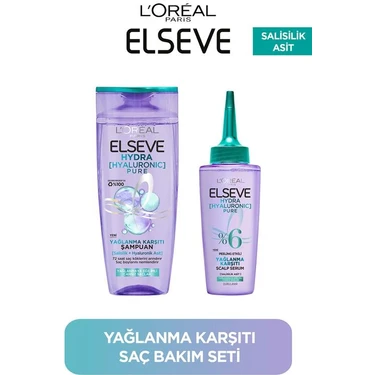 Elseve Hydra Pure Salisilik Asit Içeren Yağlanma Karşıtı Nemlendirici Şampuan + Saç Derisi Serum