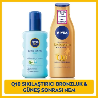 Nivea Sun Nemlendirici Güneş Sonrası Spreyi 200 ml + Q10 Sıkılaştırıcı ve Bronzlaştırıcı Vücut