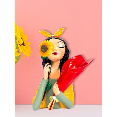 Repazar Ayçiçekli Kız Taş Vernikli Taş Tozu Saksı Fiyatı