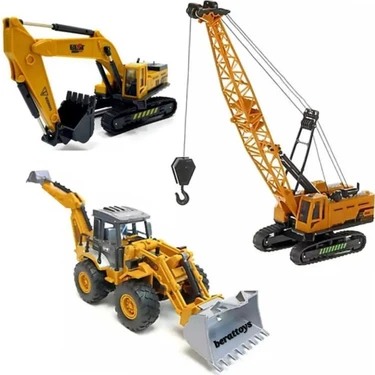 3lü Set Oyuncak Iş Makinaları Vinç Kepçe Dozer Inşaat Set Iş Araçları Kırılmaz