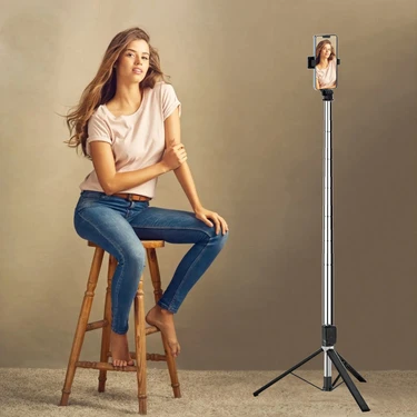 Coverzone 170CM Tripod ve Selfie Çubuğu Bluetooth Uzaktan Kumandalı Cep Telefonu Yüksekliği