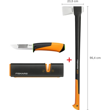 Fiskars Yarma Baltası XXL-X27 + Bileyicili Ağır İş Bıçağı + Balta ve Bıçak