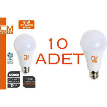 CMSOLAR 9W E27 DUY 6500K LED AMPUL 10'LU