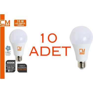 CMSOLAR 15W E27 DUY 4000K GÜN IŞIĞI LED EV AMPULÜ 10'LU